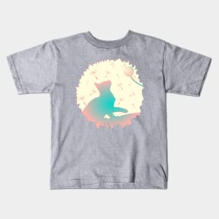 Playful Kitten Dandelion Color Silhouette Kids T-Shirt